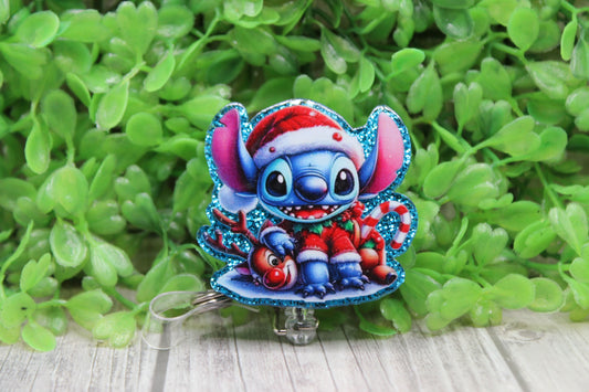 Christmas Stitch Candy Canes • Badge/ID Holder with Clip