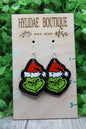 Santa Hat Grinch on Black Glitter • Dangle Earrings