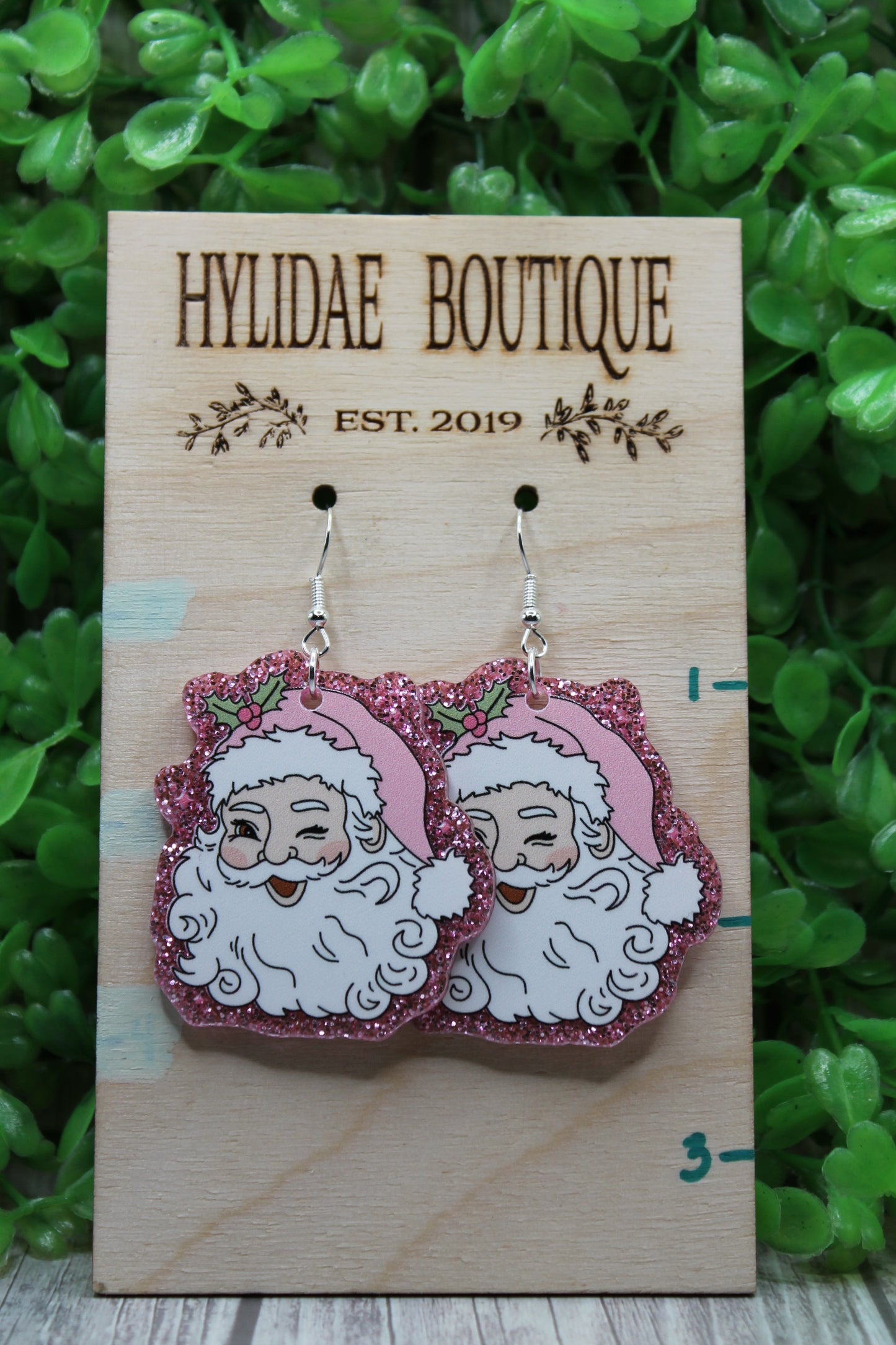 Santa on Pink Glitter • Dangle Earrings