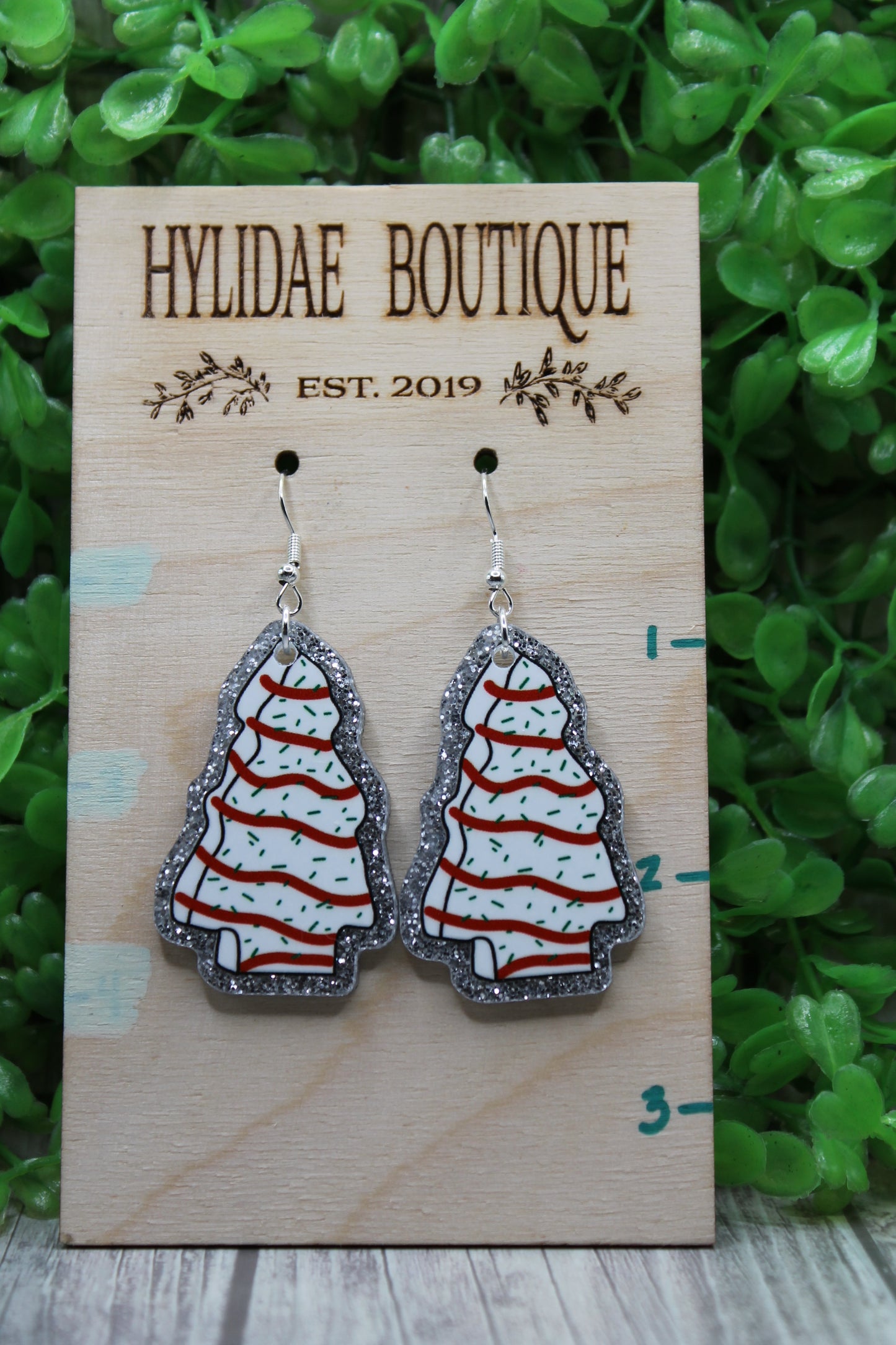 Christmas Snack Cake on Silver Glitter • Dangle Earrings