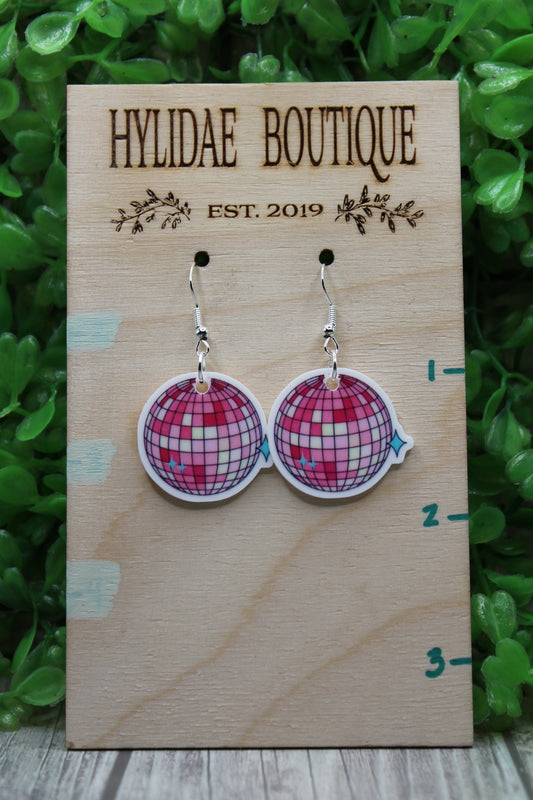 Pink Disco Ball • Dangle Earrings