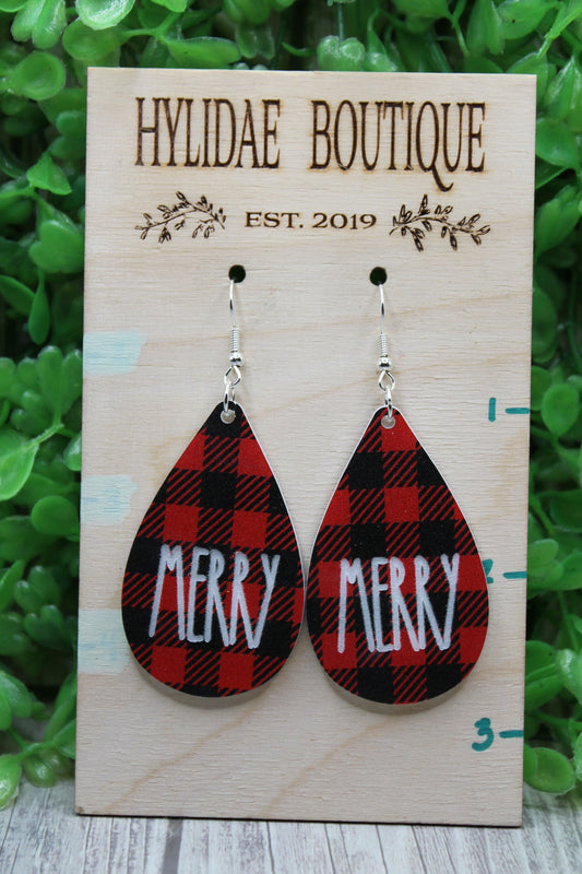 MERRY Buffalo Plaid Teardrop Dangle Earrings
