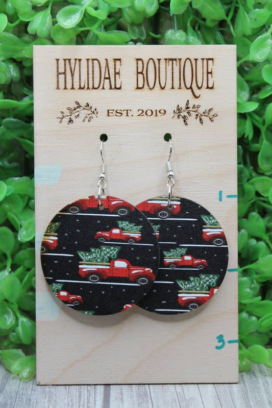 Christmas Red Truck Circle • Dangle Earrings