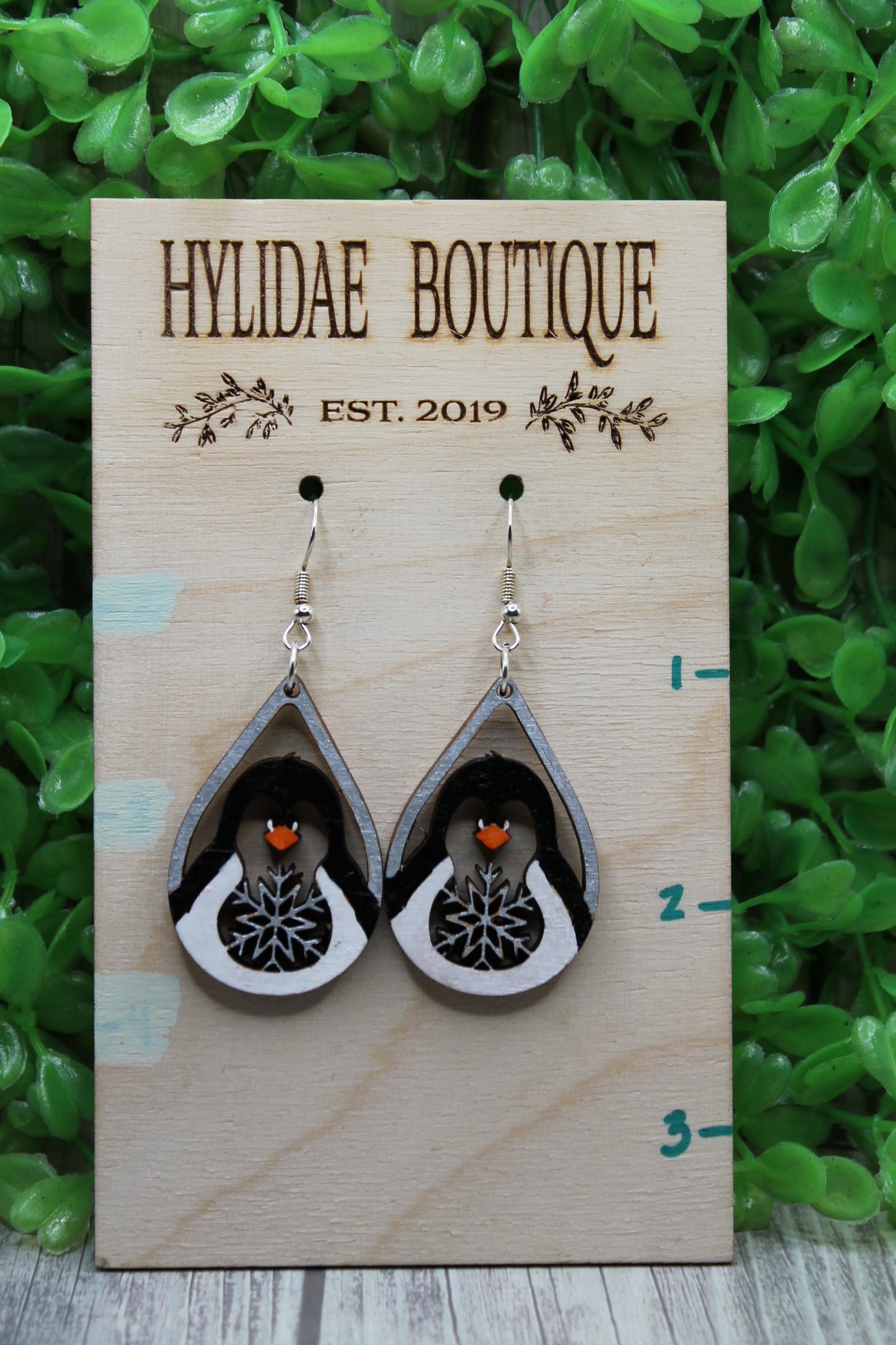 Penguin with Snowflake Teardrop • Dangle Earrings