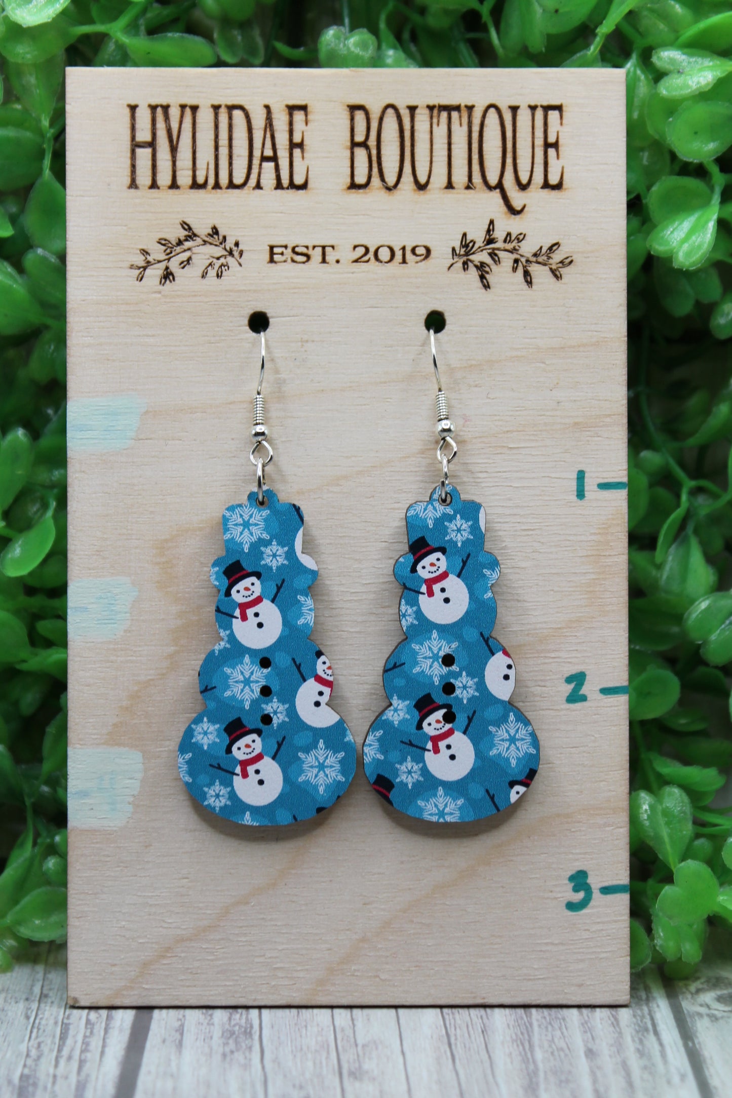 Snowman with Snowman Print • Dangle Earrings