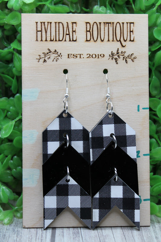 White Plaid Arrow Dangle Earrings