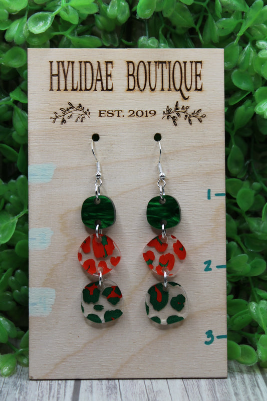 Christmas Leopard Trio Dangle Earrings