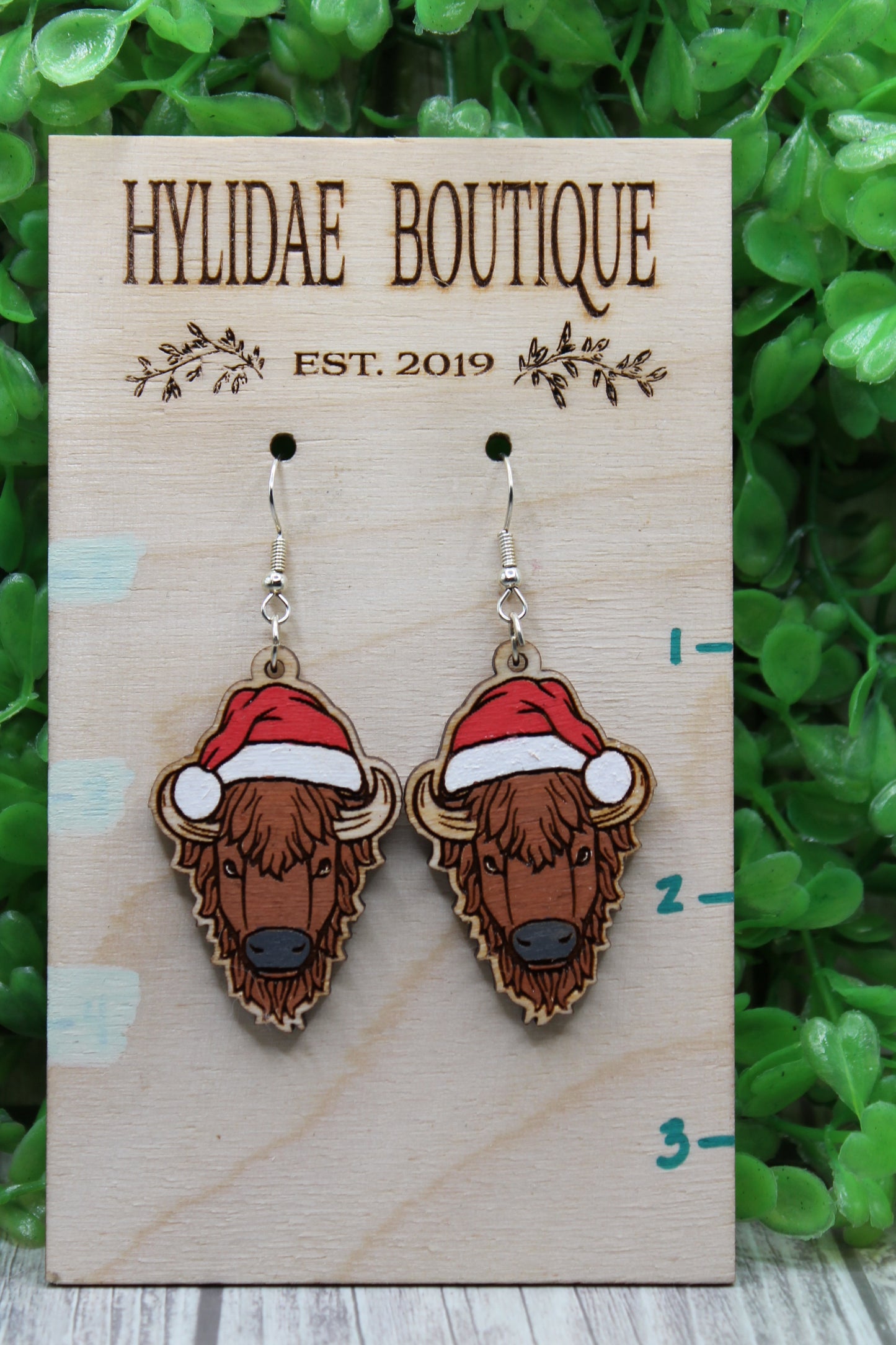 Santa Hat Bison • Dangle Earrings