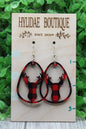 Red Plaid Deer Teardrop • Dangle Earrings