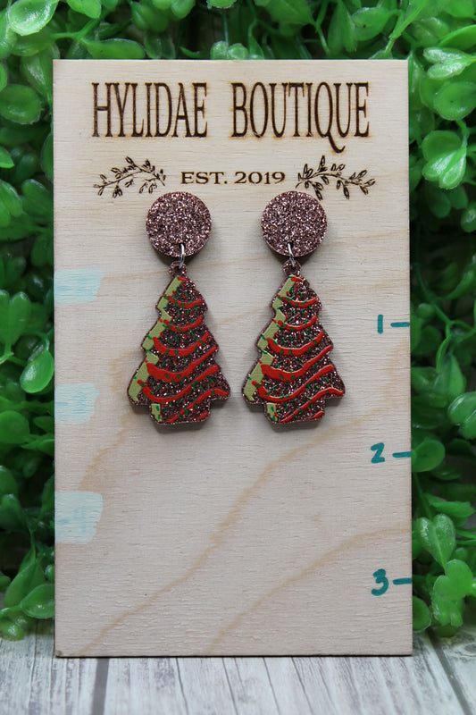 Chocolate Snack Cake Tree Dangle Earrings