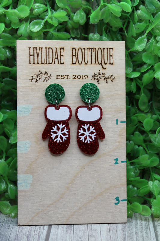 Snowflake Mitten Dangle Earrings