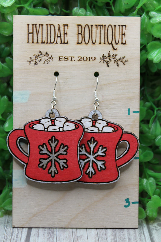 Hot Cocoa Mugs Wooden Dangle Earrings