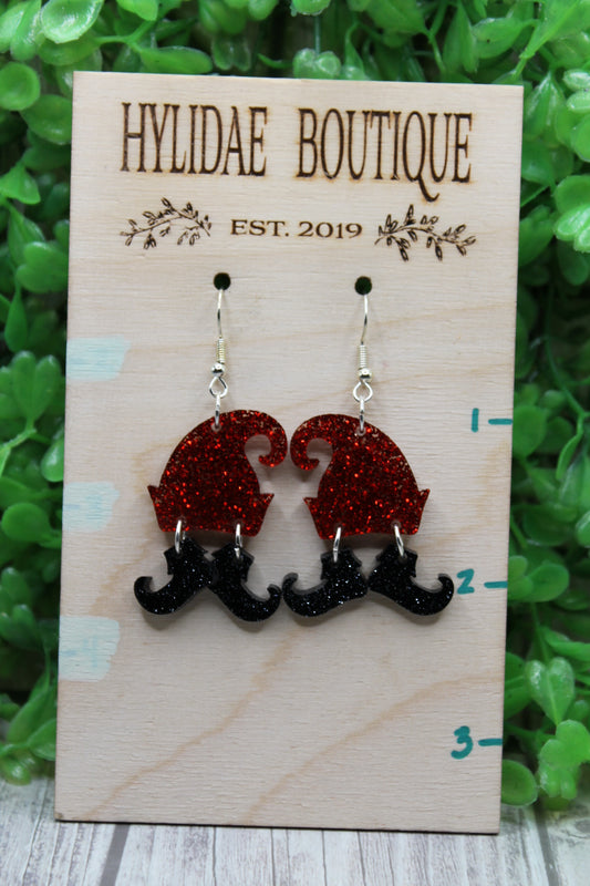 Red Glitter Elf Hat Dangle Earrings