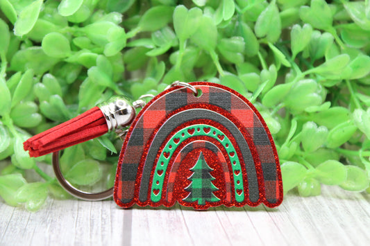 Christmas Tree Rainbow Keychain with Tassel
