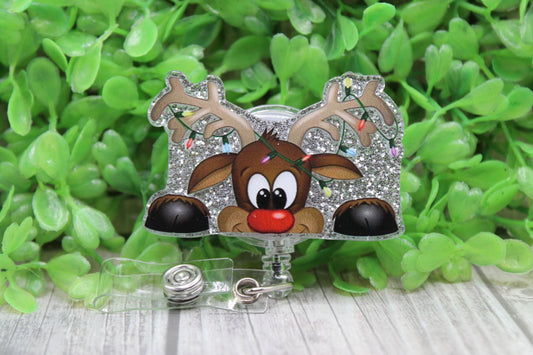 Peek-a-Boo Reindeer • Badge/ID Holder with Clip