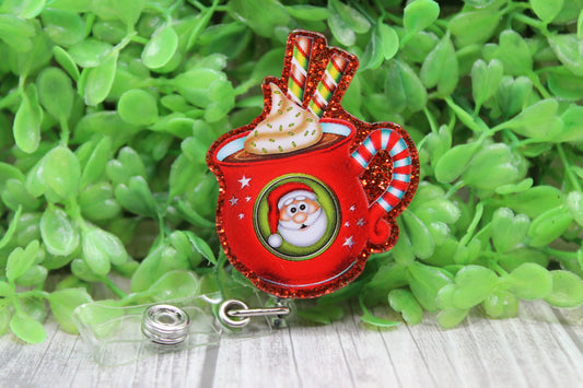 Santa Hot Cocoa • Badge/ID Holder with Clip