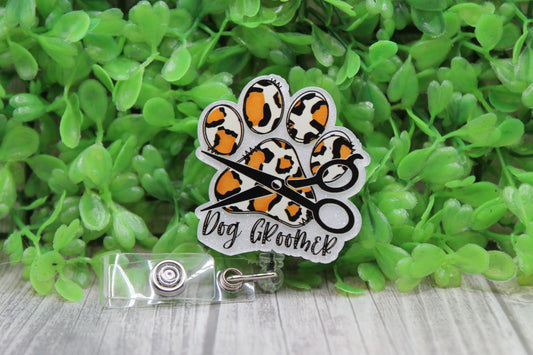 Dog Groomer Leopard Paw Print • Badge/ID Holder with Clip