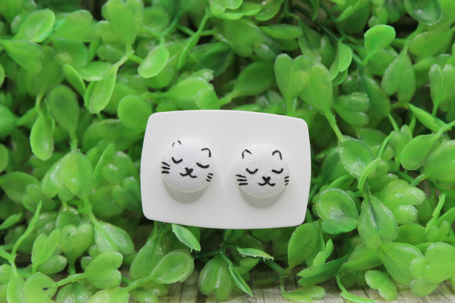 Cat Faces • Fabric Button Stud Earrings