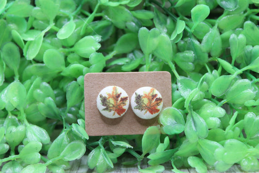 Fall Leaves • Fabric Button Stud Earrings