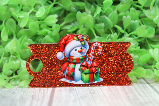 Snowman & Candy Cane Red Glitter • Tumbler Topper