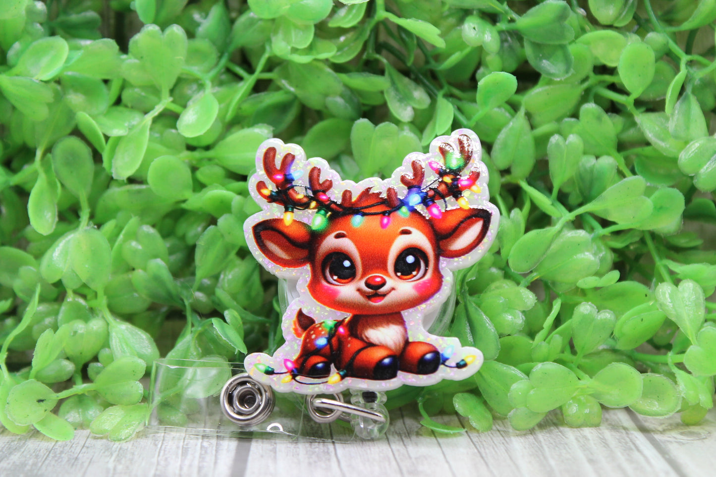 Christmas Lights Reindeer • Badge/ID Holder with Clip