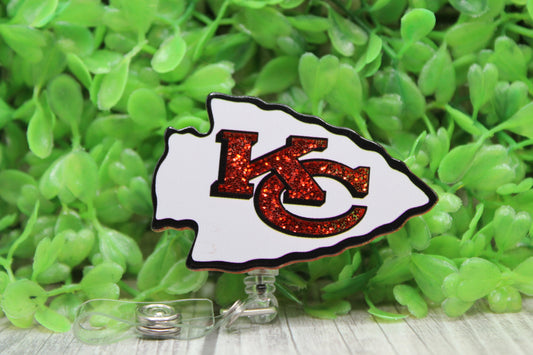 Football KC White Arrow Red Glitter • Badge/ID Holder with Clip