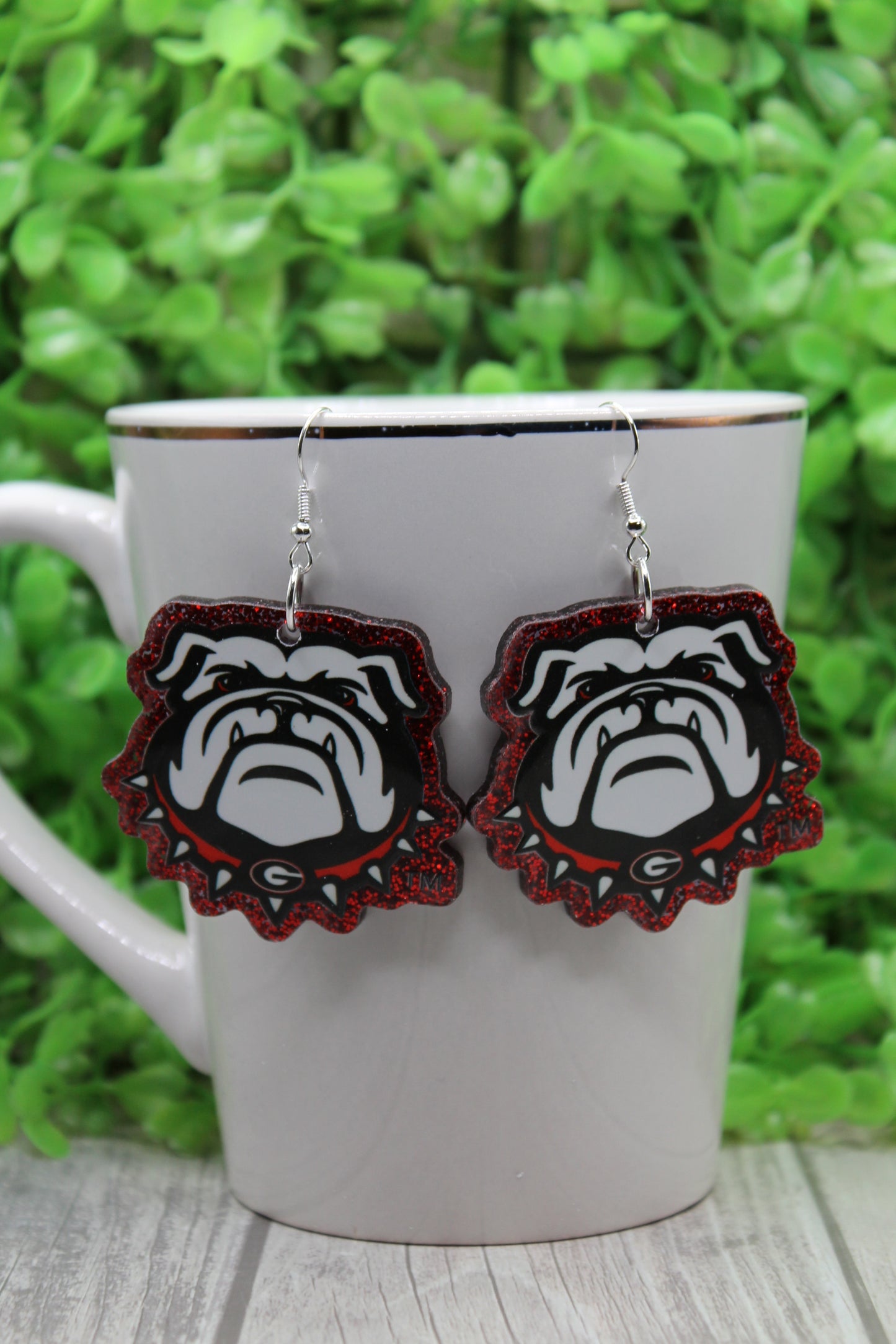 Red Glitter Bulldogs • Dangle Earrings