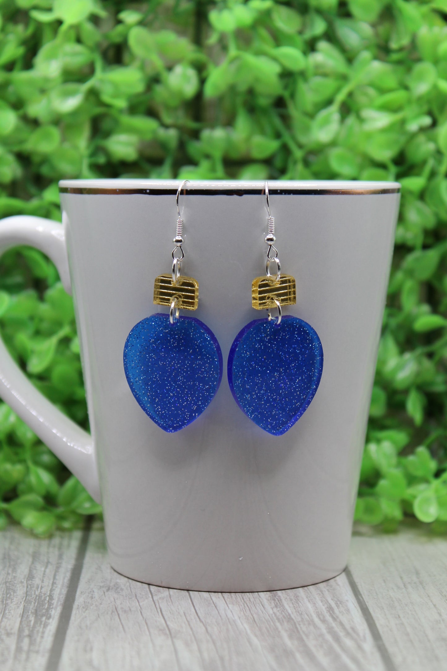 Blue Glitter Christmas Light Bulbs • Dangle Earrings