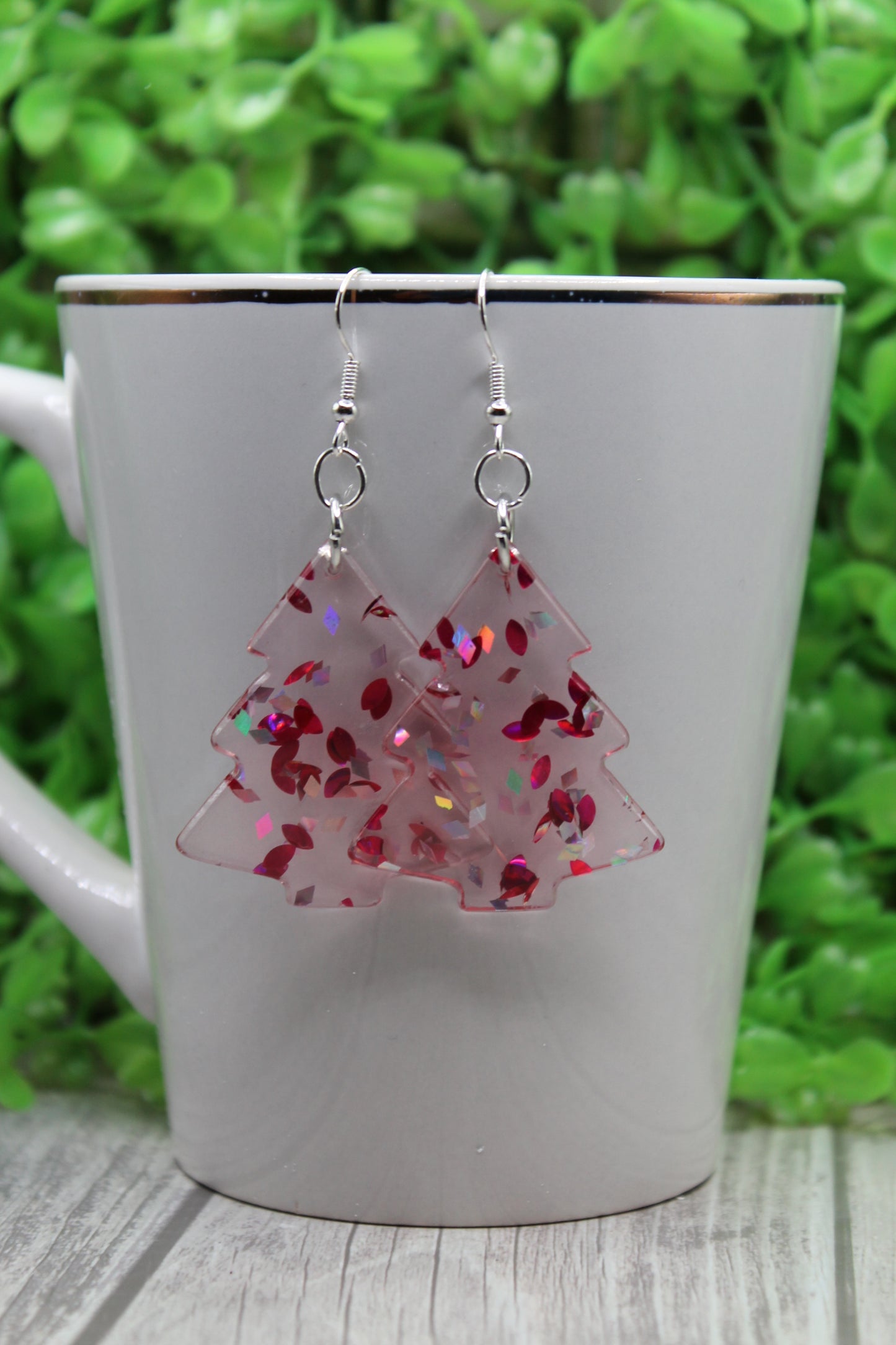 Pink Confetti Christmas Tree • Dangle Earrings