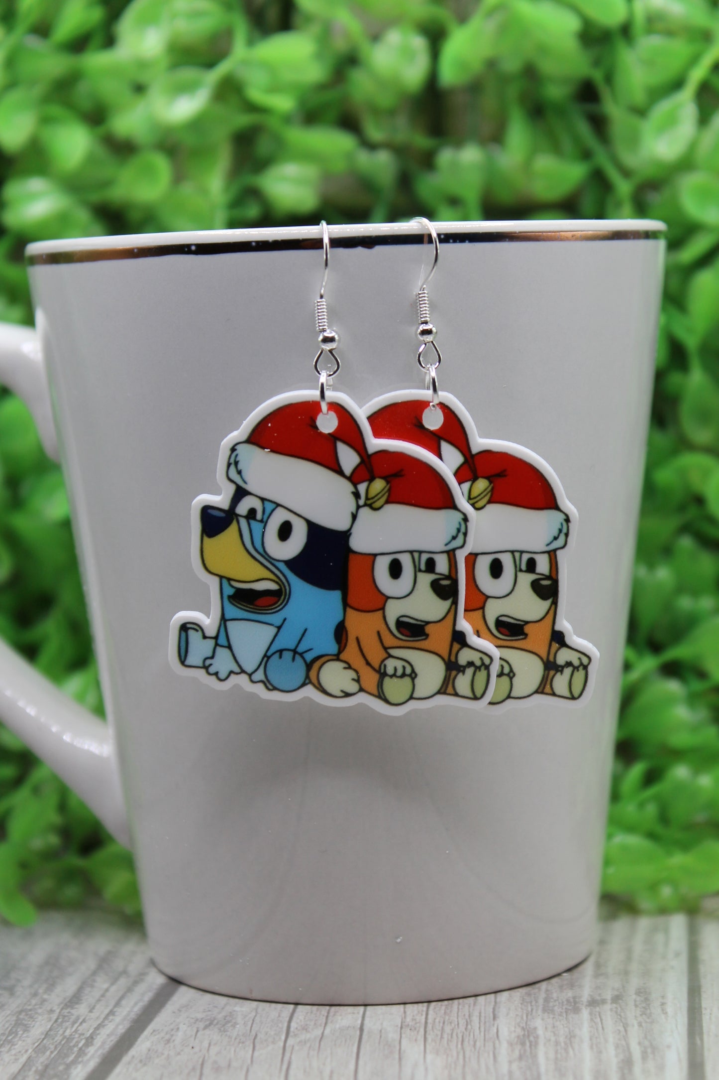 Santa Hat Bluey & Bingo Lg • Dangle Earrings