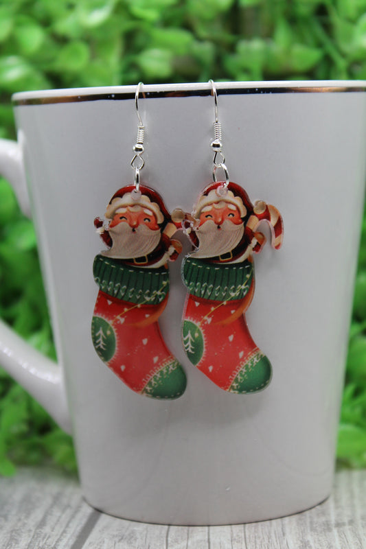 Santa in Stocking • Dangle Earrings