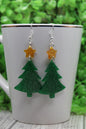 Green Glitter Christmas Tree with Star • Dangle Earrings