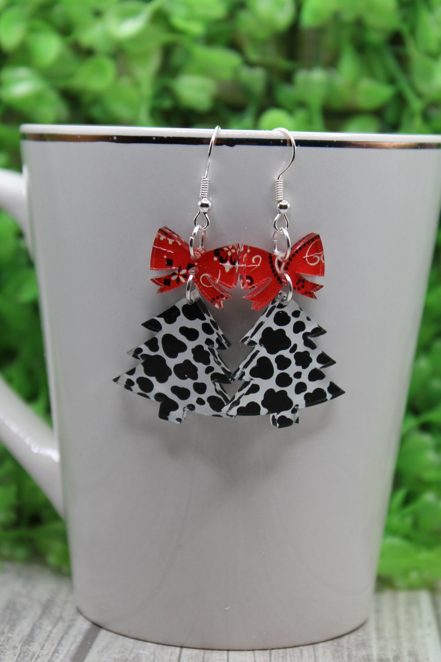 Cow Christmas Tree with Bow • Dangle Earrings