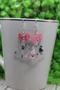 Christmas Tree with Pink Glitter Bow • Dangle Earrings