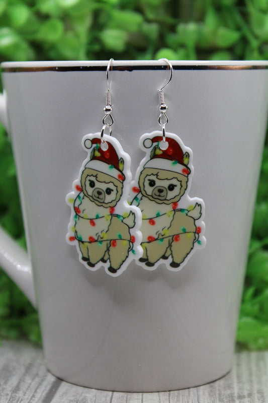 Llama Wrapped in Christmas Lights • Dangle Earrings