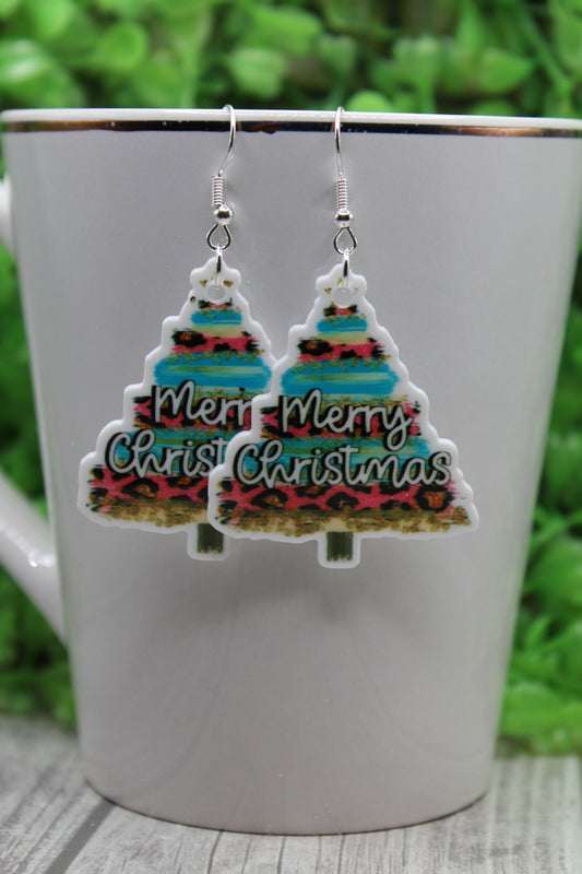 Merry Christmas Brushstrokes Tree • Dangle Earrings