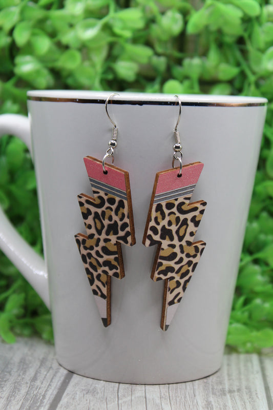 Leopard Pencil Lightning Bolts • Dangle Earrings