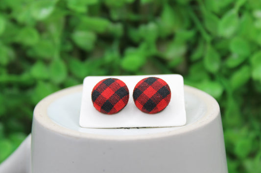 Buffalo Plaid • Fabric Button Stud Earrings