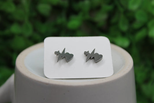 Heartbeat and Heart • Stud Earrings