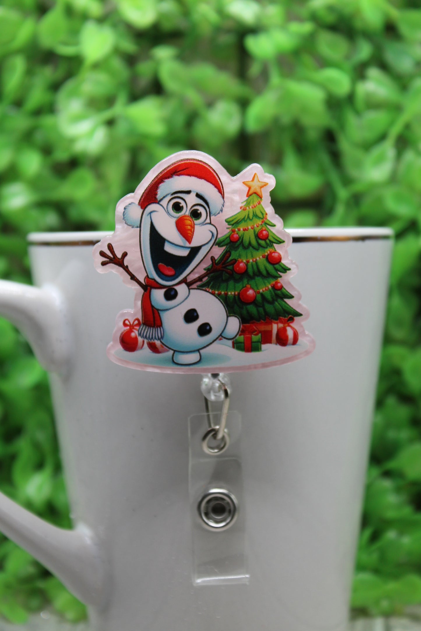 Christmas Tree and Funny Snowman • Badge/ID Holder with Clip