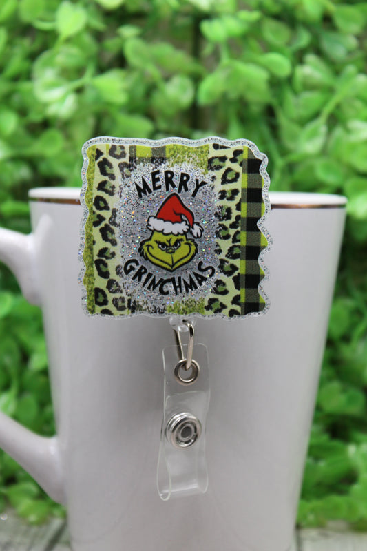 Merry Grinchmas Brushstrokes • Badge/ID Holder with Clip