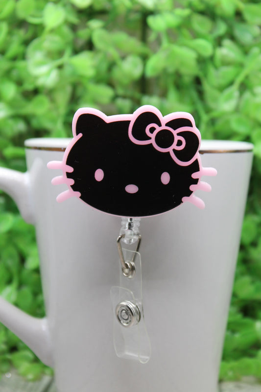 Black and Pink Face Cat • Badge/ID Holder with Clip