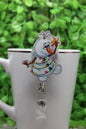 Funny Snowman Wrapped in Christmas Lights • Badge/ID Holder with Clip