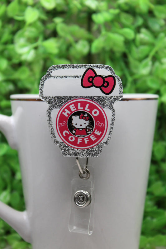 Hello Coffee Silver Glitter • Badge/ID Holder with Clip