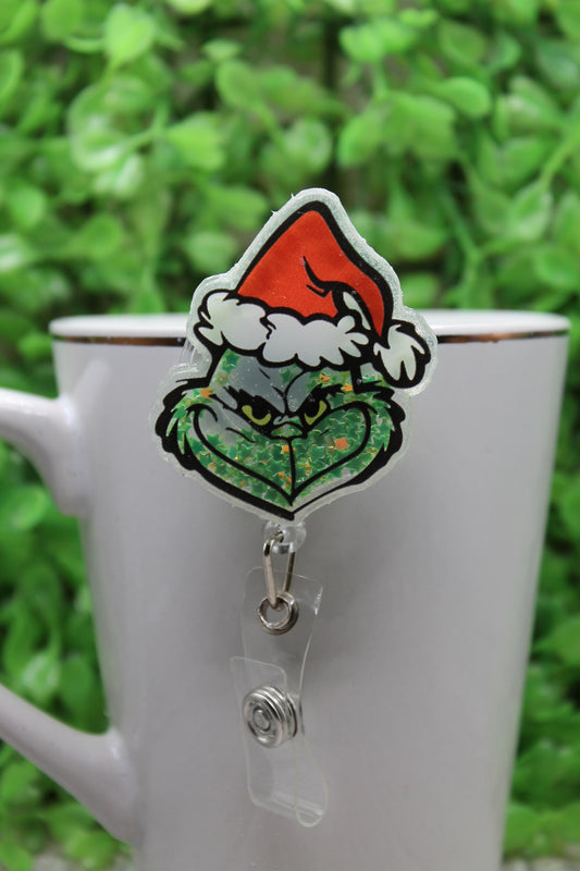 Santa Hat Lt Green Grumps Shaker • Badge/ID Holder with Clip