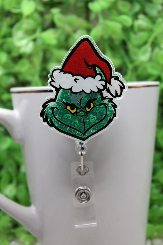 Santa Hat Grumps Shaker • Badge/ID Holder with Clip