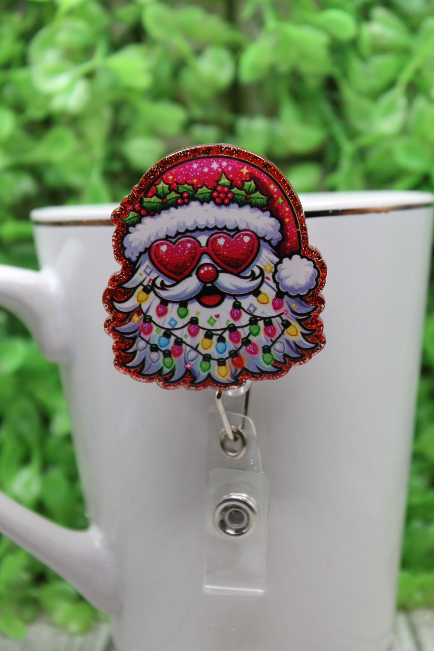 Santa with Christmas Light Beard • Badge/ID Holder with Clip