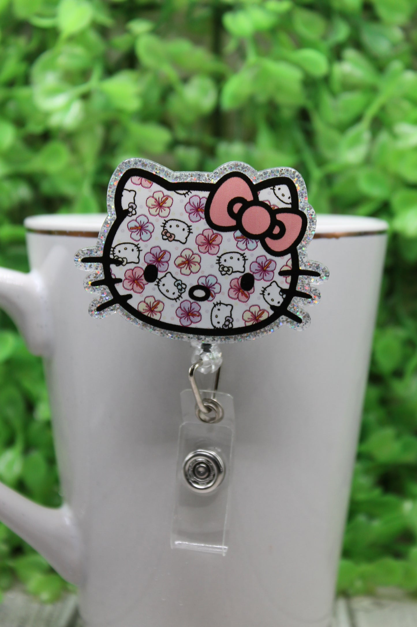 Floral Face Cat • Badge/ID Holder with Clip