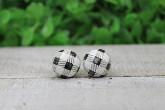 White Plaid Button Stud Earrings