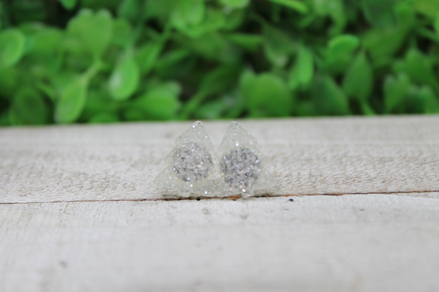 White Glitter Christmas Tree • Stud Earrings